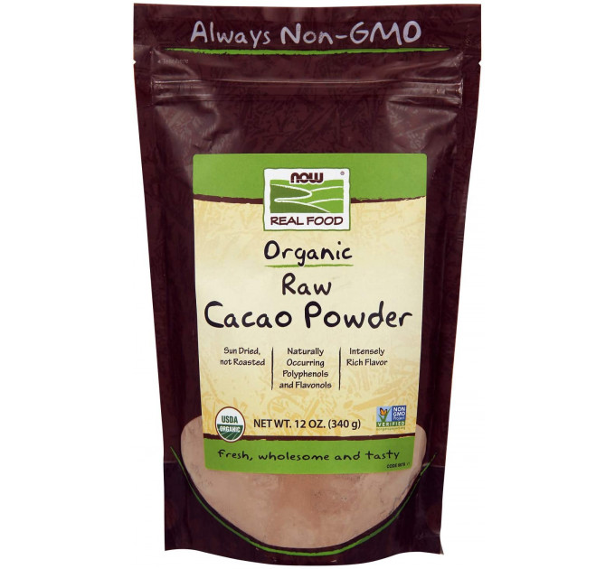 Now Foods Real Food Organic Raw Cacao Powder, Какао порошок органический сырой какао-порошок, 340 г
